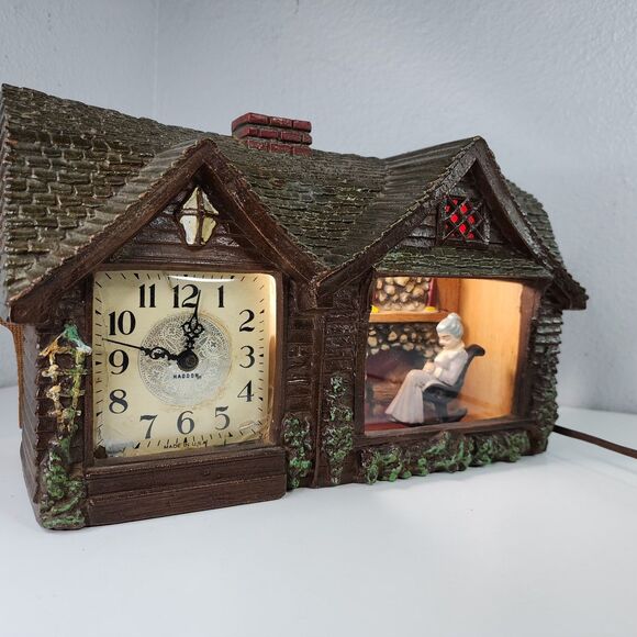 Vintage Haddon Home Sweet Home Lighted Clock Grandma Rocker Fireplace Model 30 U - Picture 15 of 16